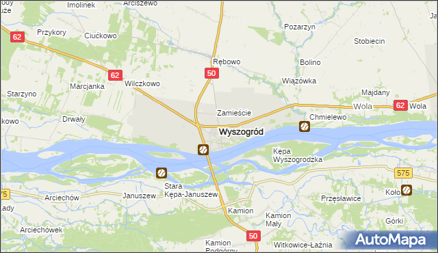 mapa Wyszogród powiat płocki, Wyszogród powiat płocki na mapie Targeo