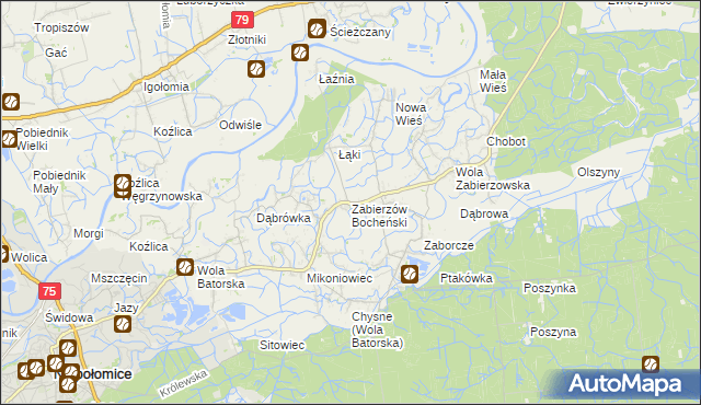 mapa Zabierzów Bocheński, Zabierzów Bocheński na mapie Targeo