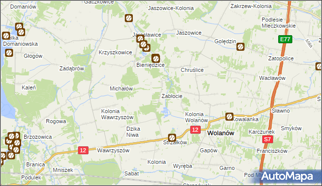 mapa Zabłocie gmina Wolanów, Zabłocie gmina Wolanów na mapie Targeo