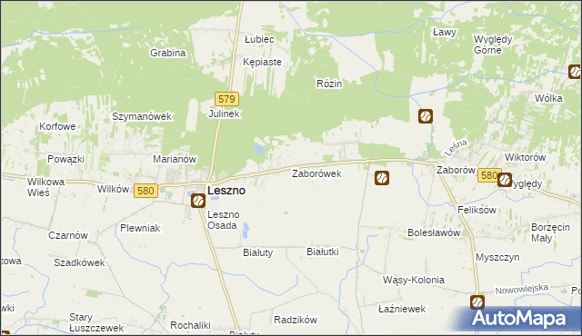 mapa Zaborówek gmina Leszno, Zaborówek gmina Leszno na mapie Targeo