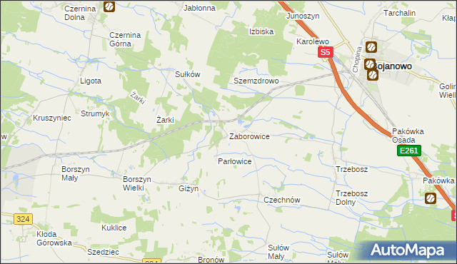 mapa Zaborowice gmina Bojanowo, Zaborowice gmina Bojanowo na mapie Targeo
