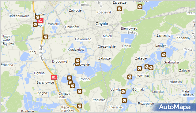 mapa Zaborze gmina Chybie, Zaborze gmina Chybie na mapie Targeo