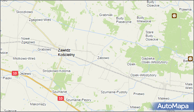 mapa Żabowo gmina Zawidz, Żabowo gmina Zawidz na mapie Targeo