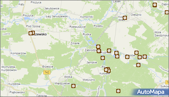 mapa Zabrodzie gmina Kluczewsko, Zabrodzie gmina Kluczewsko na mapie Targeo