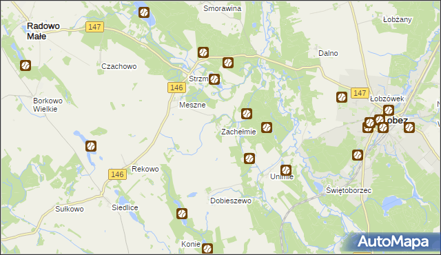 mapa Zachełmie gmina Łobez, Zachełmie gmina Łobez na mapie Targeo