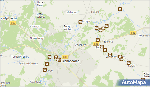mapa Zadobrze gmina Ciechanowiec, Zadobrze gmina Ciechanowiec na mapie Targeo