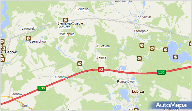 mapa Zagaje gmina Lubrza, Zagaje gmina Lubrza na mapie Targeo