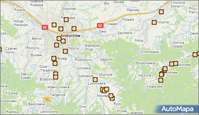 mapa Zagórnik gmina Andrychów, Zagórnik gmina Andrychów na mapie Targeo