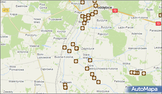 mapa Zagórzyce gmina Poddębice, Zagórzyce gmina Poddębice na mapie Targeo