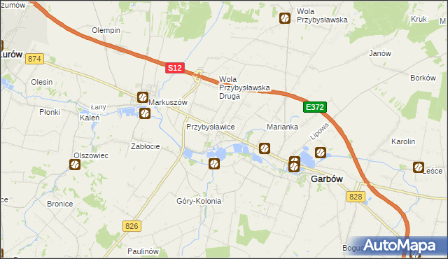 mapa Zagrody gmina Garbów, Zagrody gmina Garbów na mapie Targeo