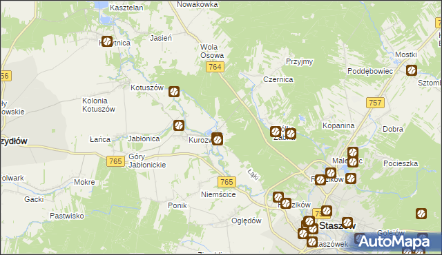 mapa Zagrody gmina Staszów, Zagrody gmina Staszów na mapie Targeo