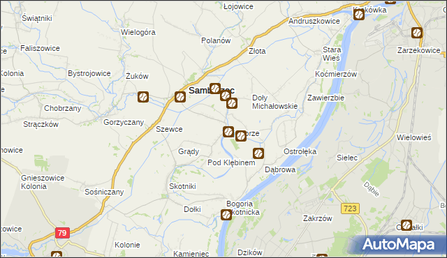 mapa Zajeziorze gmina Samborzec, Zajeziorze gmina Samborzec na mapie Targeo