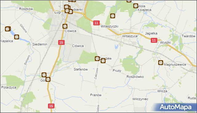 mapa Zakrzew gmina Jarocin, Zakrzew gmina Jarocin na mapie Targeo