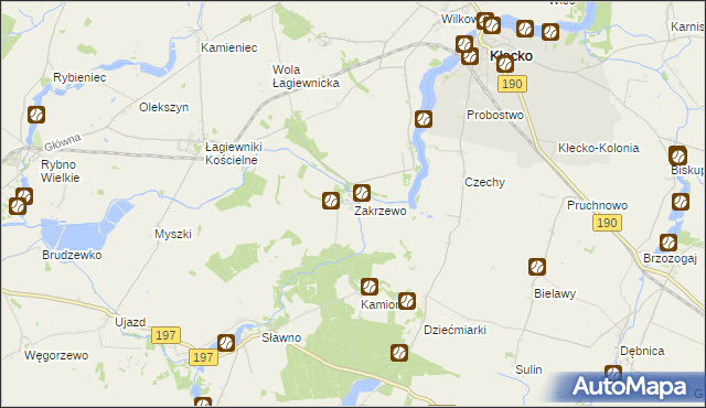 mapa Zakrzewo gmina Kłecko, Zakrzewo gmina Kłecko na mapie Targeo