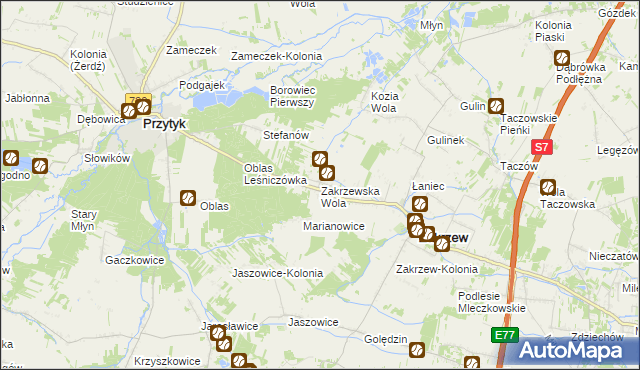 mapa Zakrzewska Wola gmina Zakrzew, Zakrzewska Wola gmina Zakrzew na mapie Targeo