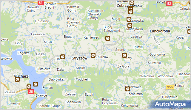 mapa Zakrzów gmina Stryszów, Zakrzów gmina Stryszów na mapie Targeo