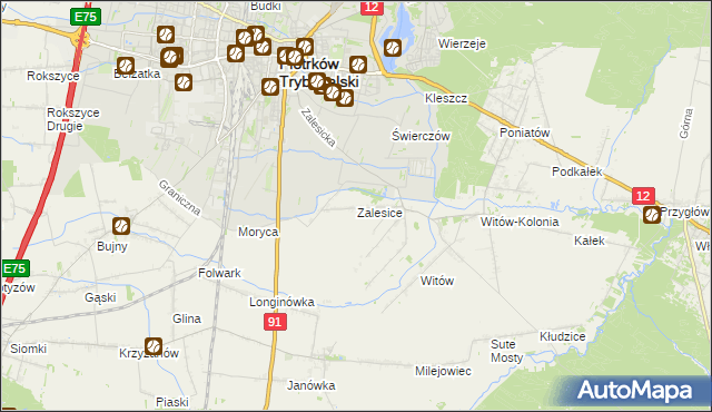 mapa Zalesice gmina Sulejów, Zalesice gmina Sulejów na mapie Targeo