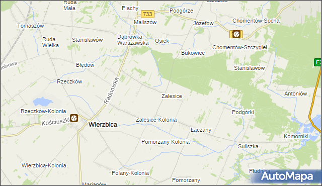 mapa Zalesice gmina Wierzbica, Zalesice gmina Wierzbica na mapie Targeo