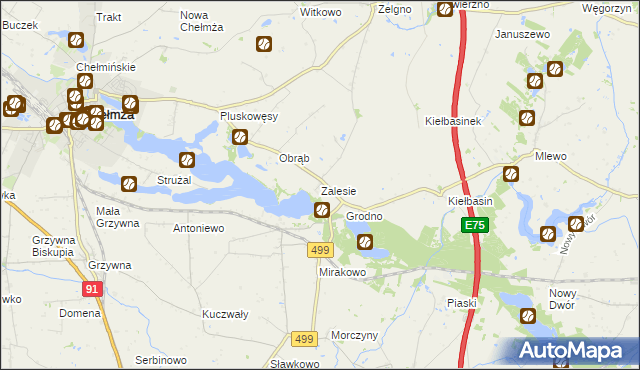 mapa Zalesie gmina Chełmża, Zalesie gmina Chełmża na mapie Targeo
