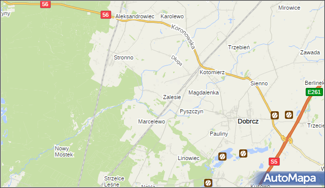 mapa Zalesie gmina Dobrcz, Zalesie gmina Dobrcz na mapie Targeo