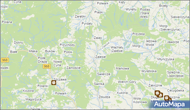 mapa Zalesie gmina Kamienica, Zalesie gmina Kamienica na mapie Targeo