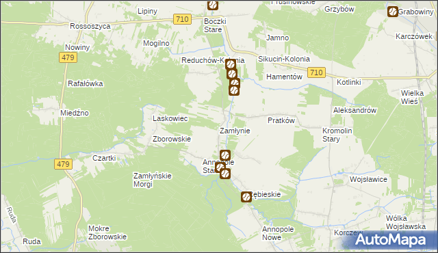 mapa Zamłynie gmina Zduńska Wola, Zamłynie gmina Zduńska Wola na mapie Targeo