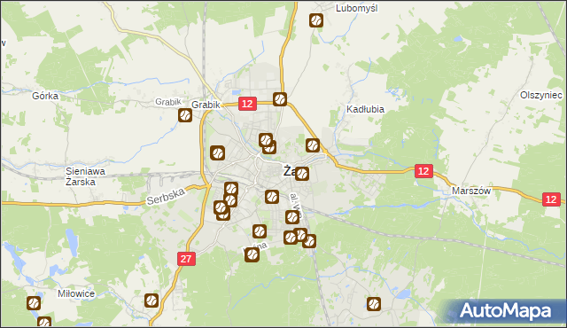 mapa Żary, Żary na mapie Targeo