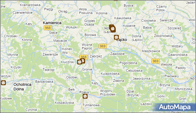 mapa Zarzecze gmina Łącko, Zarzecze gmina Łącko na mapie Targeo