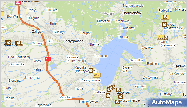 mapa Zarzecze gmina Łodygowice, Zarzecze gmina Łodygowice na mapie Targeo