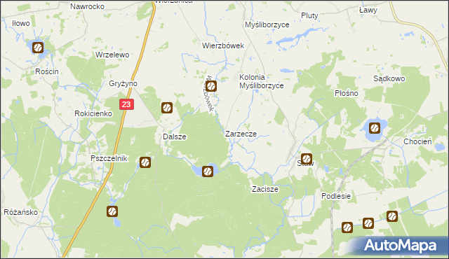 mapa Zarzecze gmina Myślibórz, Zarzecze gmina Myślibórz na mapie Targeo