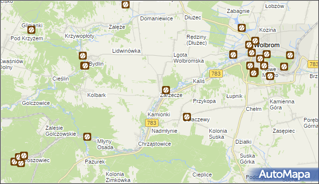 mapa Zarzecze gmina Wolbrom, Zarzecze gmina Wolbrom na mapie Targeo