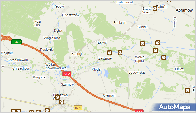 mapa Zastawie gmina Kurów, Zastawie gmina Kurów na mapie Targeo