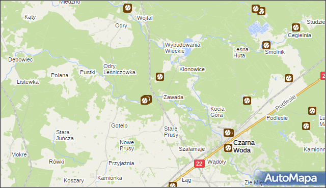 mapa Zawada gmina Czersk, Zawada gmina Czersk na mapie Targeo