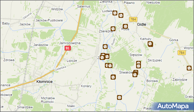 mapa Zawada gmina Kłomnice, Zawada gmina Kłomnice na mapie Targeo