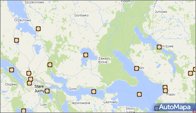 mapa Zawady Ełckie, Zawady Ełckie na mapie Targeo