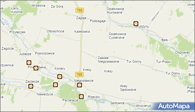 mapa Zawale Niegosławskie, Zawale Niegosławskie na mapie Targeo