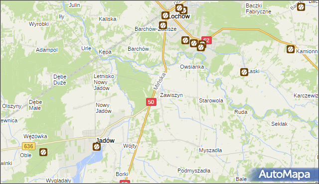 mapa Zawiszyn gmina Jadów, Zawiszyn gmina Jadów na mapie Targeo