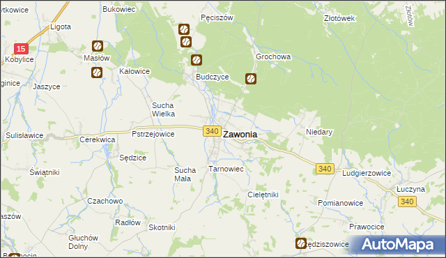 mapa Zawonia powiat trzebnicki, Zawonia powiat trzebnicki na mapie Targeo