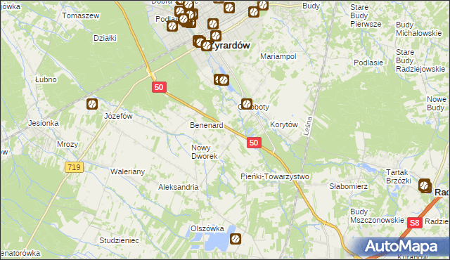 mapa Zazdrość gmina Radziejowice, Zazdrość gmina Radziejowice na mapie Targeo