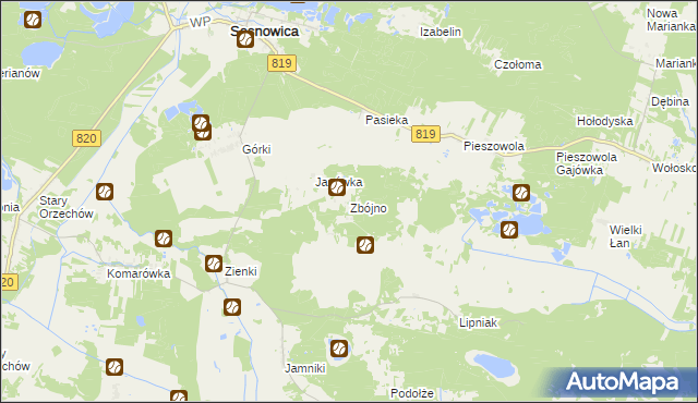 mapa Zbójno gmina Sosnowica, Zbójno gmina Sosnowica na mapie Targeo