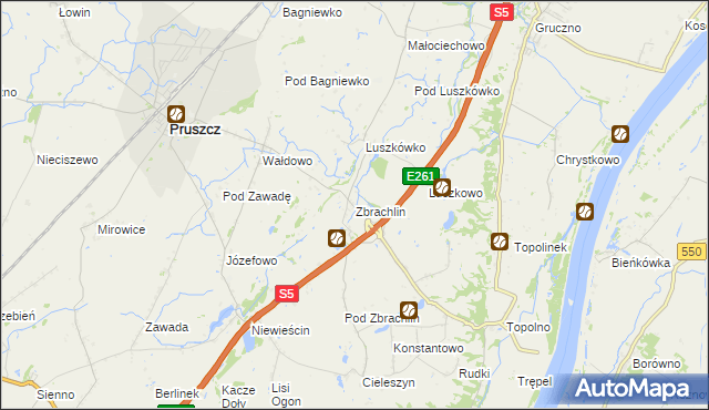 mapa Zbrachlin gmina Pruszcz, Zbrachlin gmina Pruszcz na mapie Targeo