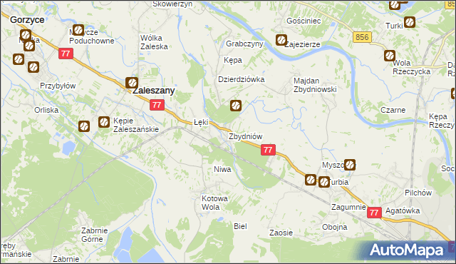 mapa Zbydniów gmina Zaleszany, Zbydniów gmina Zaleszany na mapie Targeo