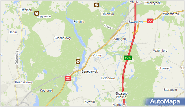 mapa Zduny gmina Starogard Gdański, Zduny gmina Starogard Gdański na mapie Targeo