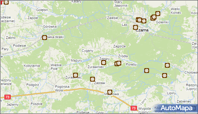 mapa Żdżary gmina Czarna, Żdżary gmina Czarna na mapie Targeo