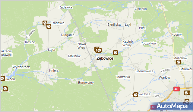 mapa Zębowice powiat oleski, Zębowice powiat oleski na mapie Targeo