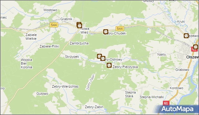 mapa Żebry-Ostrowy, Żebry-Ostrowy na mapie Targeo