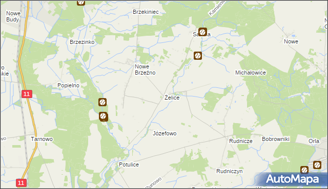 mapa Żelice gmina Wągrowiec, Żelice gmina Wągrowiec na mapie Targeo