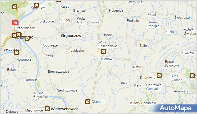 mapa Żelichów gmina Gręboszów, Żelichów gmina Gręboszów na mapie Targeo