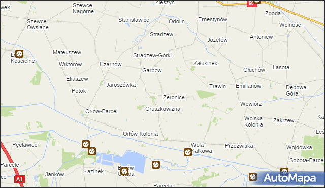 mapa Żeronice gmina Bedlno, Żeronice gmina Bedlno na mapie Targeo