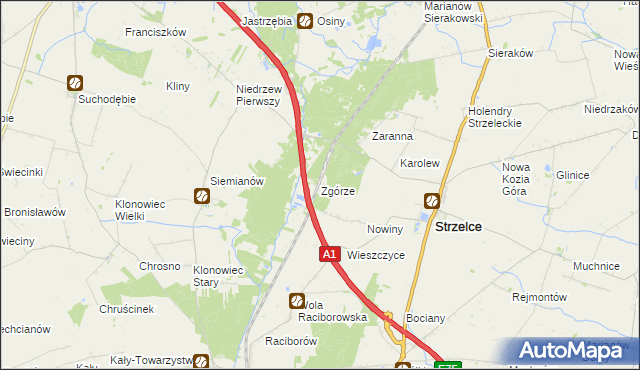 mapa Zgórze gmina Strzelce, Zgórze gmina Strzelce na mapie Targeo